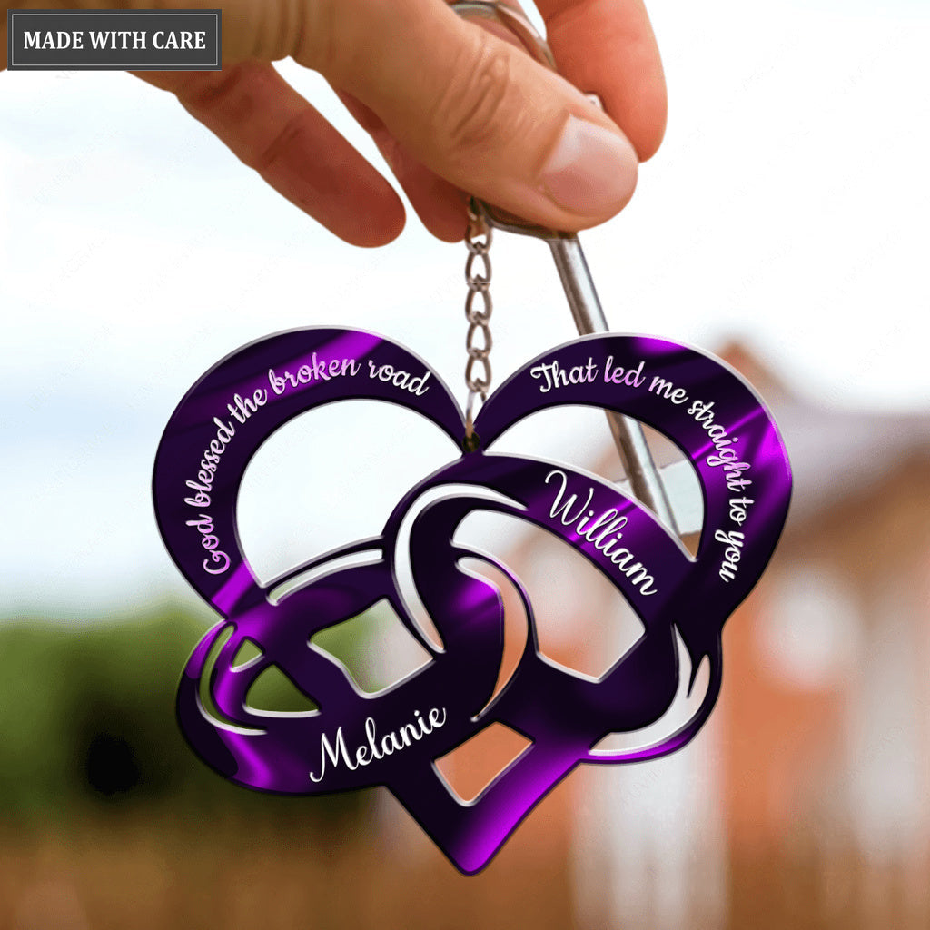 Personalized Purple Couple Rings God Blessed Keychain