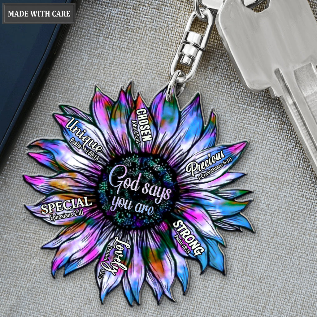 Silhouette Sunflower God Says You Are Keychain