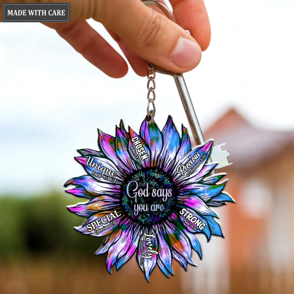 Silhouette Sunflower God Says You Are Keychain