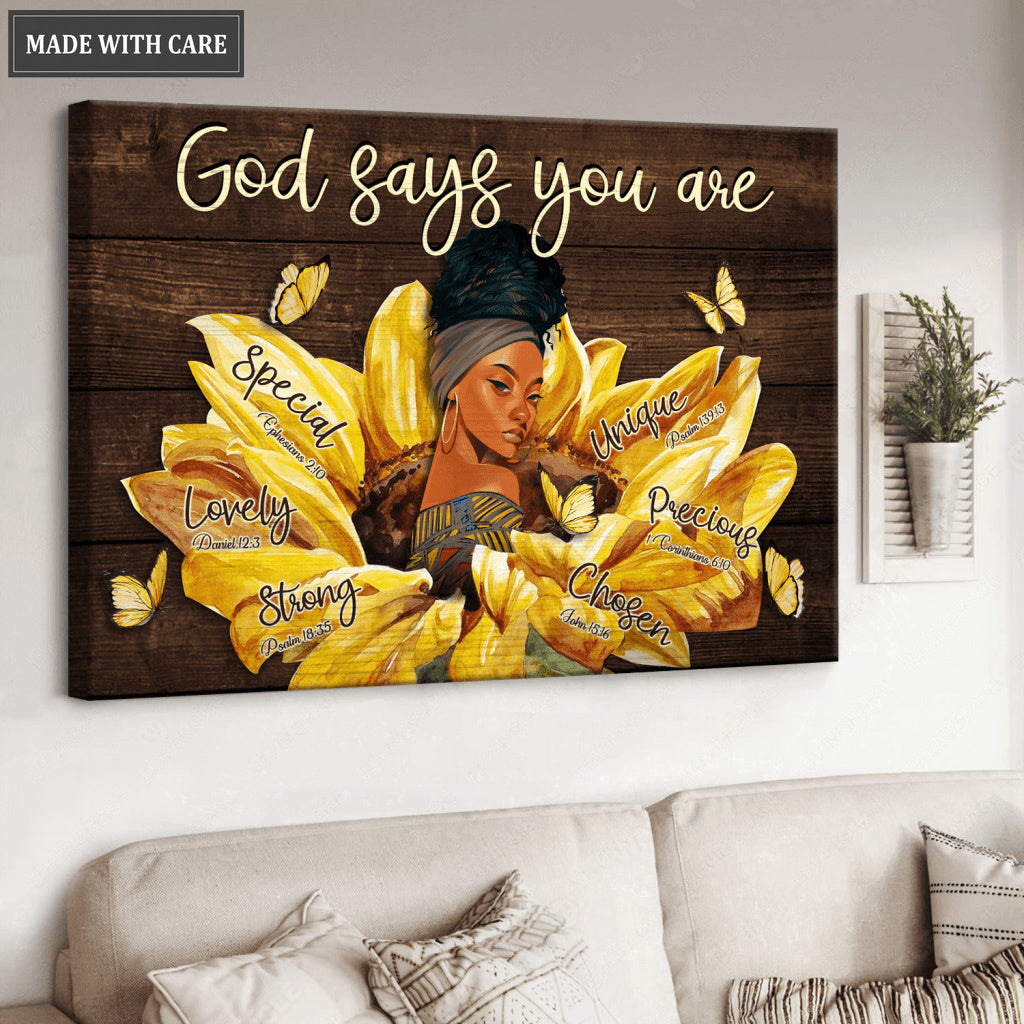 Black Women Sunflower God Says You Are Wall Art