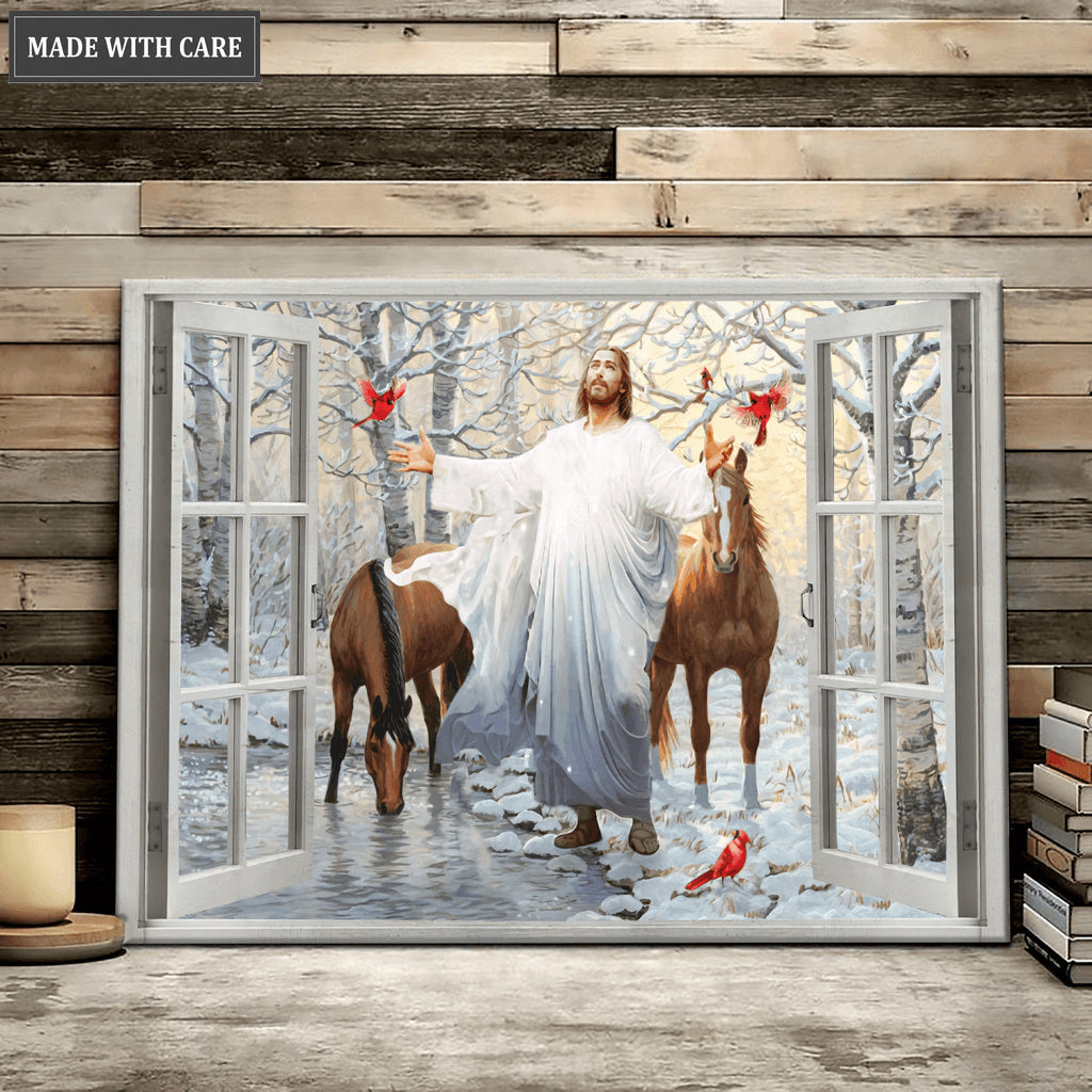 Horse In Forest With Jesus And Cardinal Wall Art