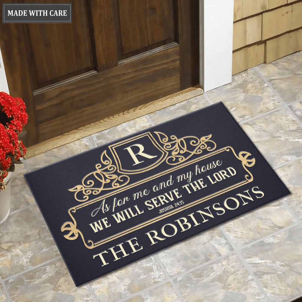 Personalized Gold Name Monogram Serve The Lord Doormat