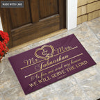 Personalized Mr And Mrs Serve The Lord Faux Gold Ornate Doormat