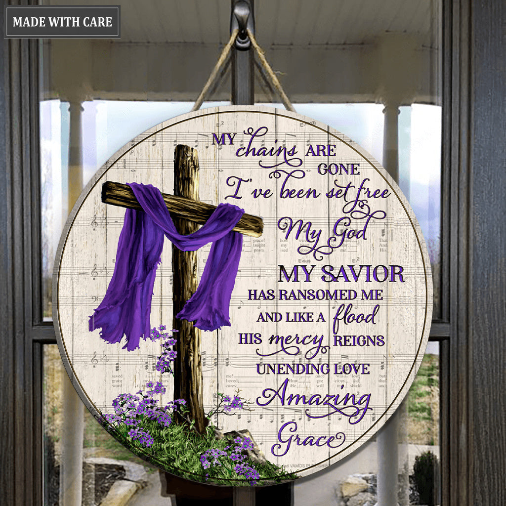 Purple Scarf Cross Chains Are Gone Wood Circle Sign