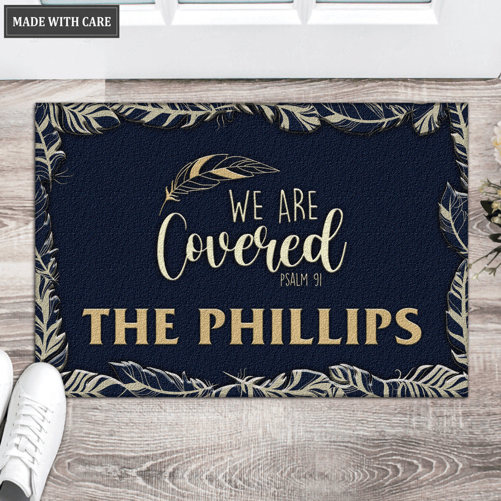 We are Covered Psalm 91 Religious Personalized Doormat