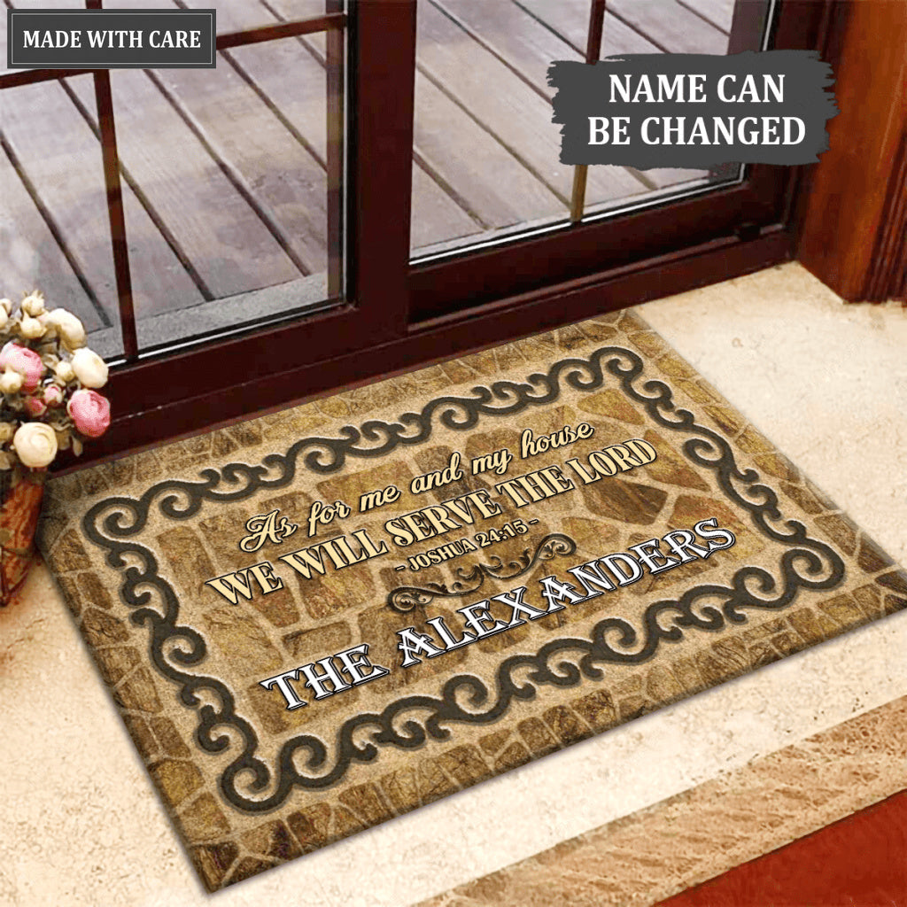 Brown Stone Serve The Lord Personalized Doormat