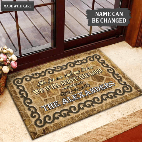 Brown Stone Serve The Lord Personalized Doormat
