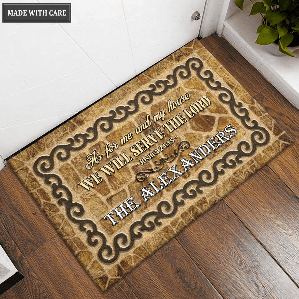 Brown Stone Serve The Lord Personalized Doormat