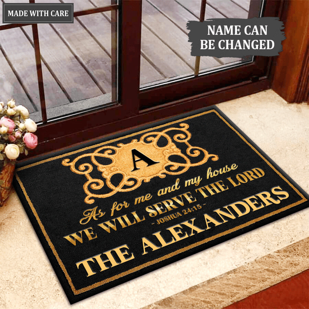 Debossed Monogram Letter Serve The Lord Personalized Doormat