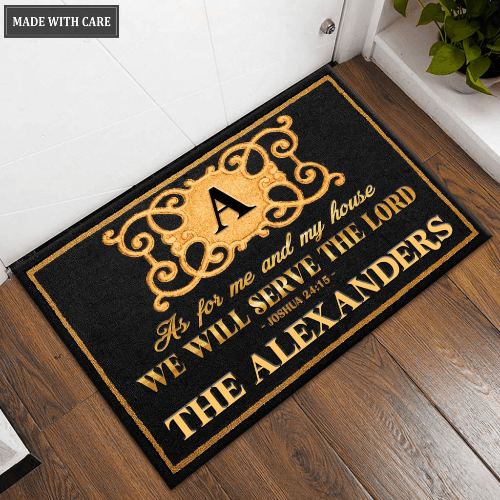 Debossed Monogram Letter Serve The Lord Personalized Doormat
