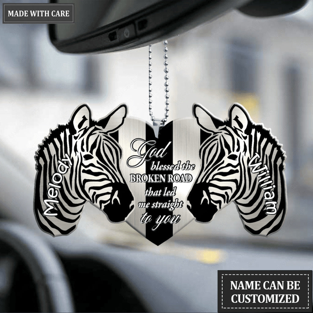 Zebra Couple God Blessed Personalized Ornament