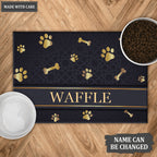 Printfamily 01 Elegant Navy Blue Personalized Dog/Cat Food Mat Custom Pet Bowl Mat
