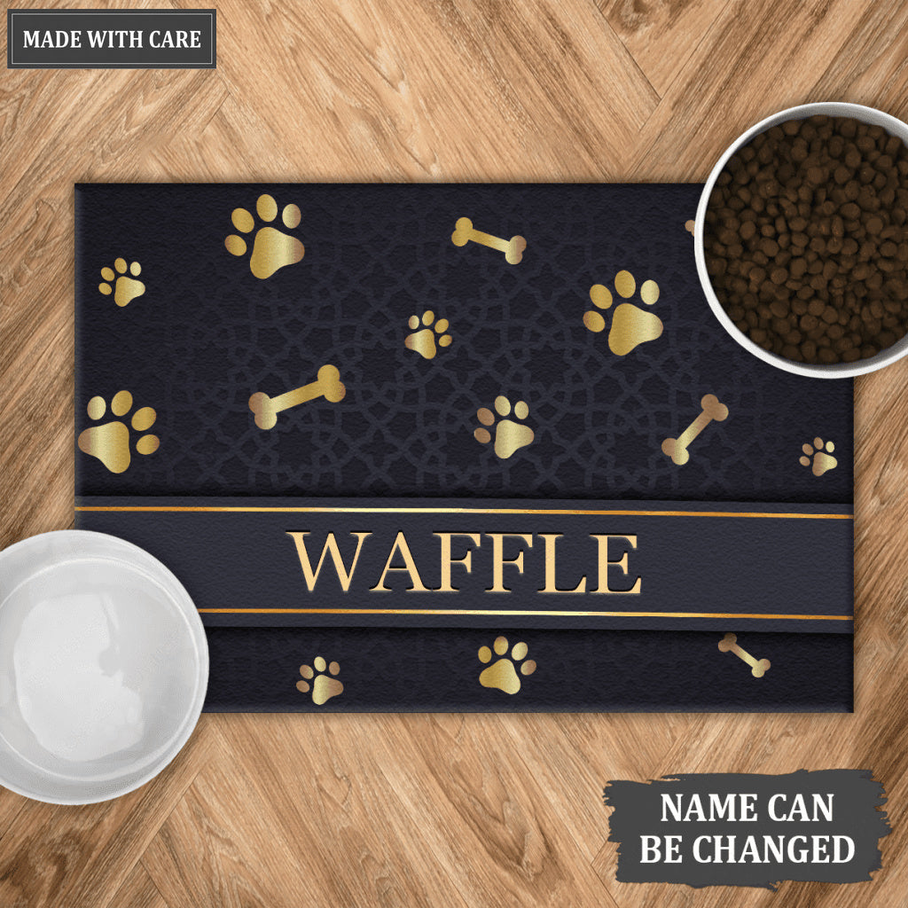 Luvingrace 01 Elegant Navy Blue Personalized Dog/Cat Food Mat Custom Pet Bowl Mat