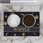 Printfamily 01 Elegant Navy Blue Personalized Dog/Cat Food Mat Custom Pet Bowl Mat