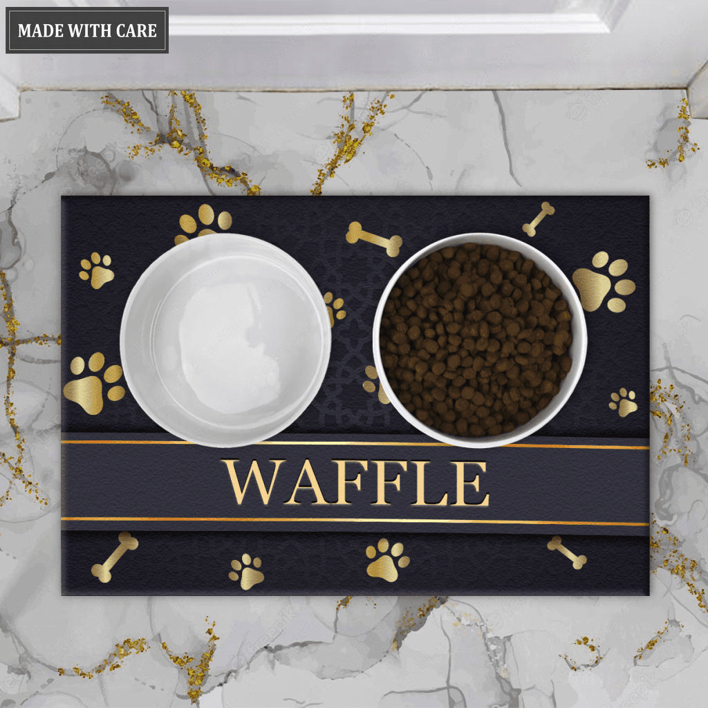Luvingrace 01 Elegant Navy Blue Personalized Dog/Cat Food Mat Custom Pet Bowl Mat