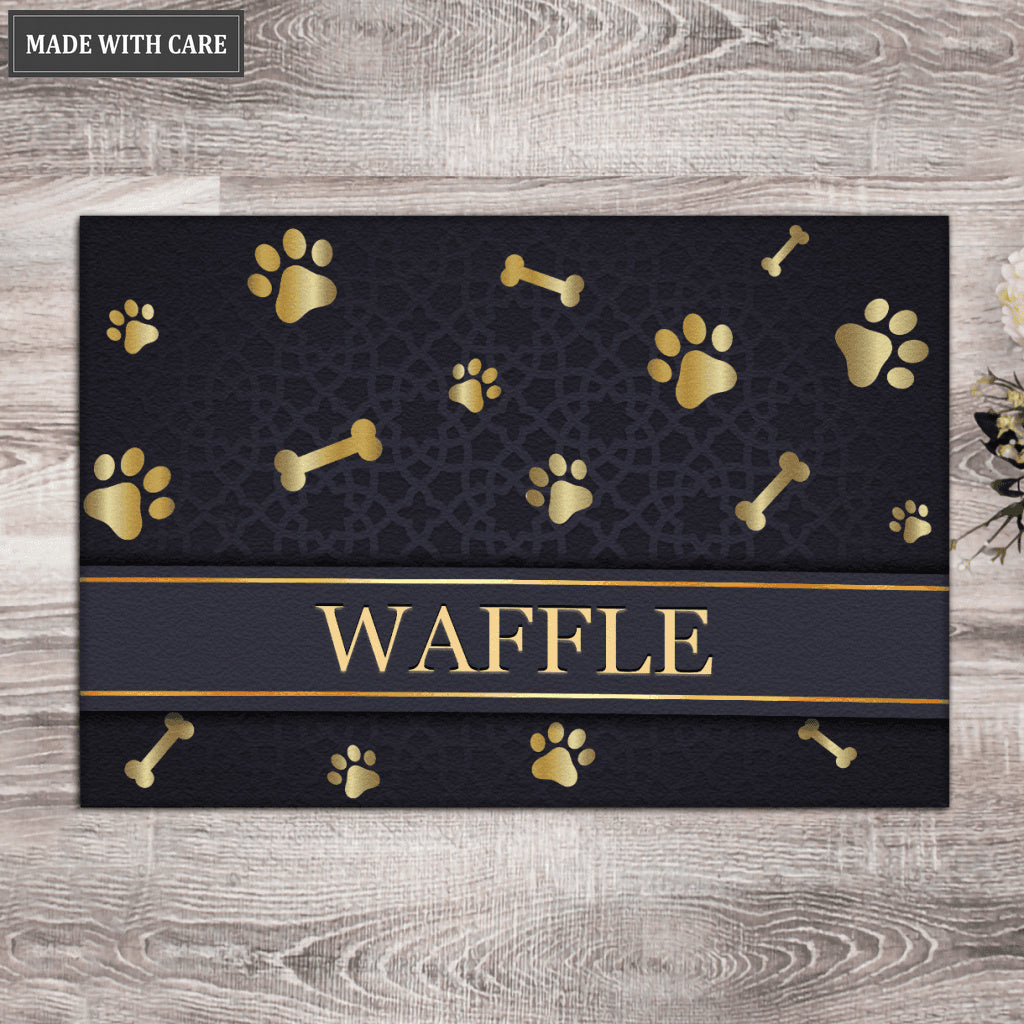 Luvingrace 01 Elegant Navy Blue Personalized Dog/Cat Food Mat Custom Pet Bowl Mat
