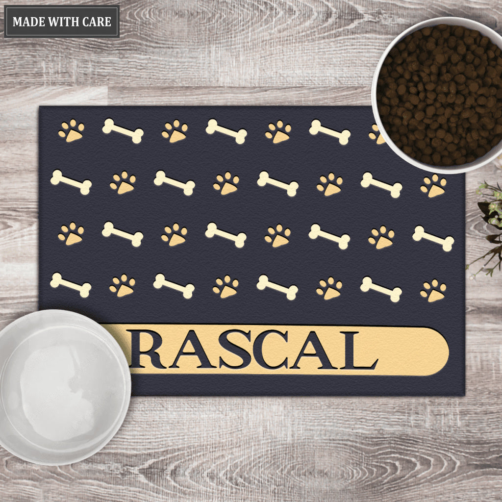 Luvingrace 02 Elegant Navy Blue Personalized Dog/Cat Food Mat Custom Pet Bowl Mat