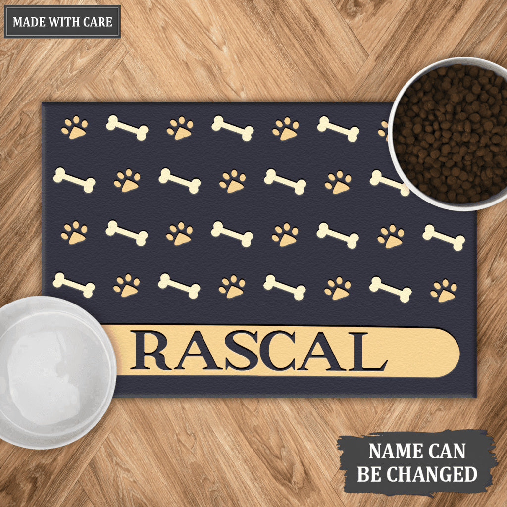 Luvingrace 02 Elegant Navy Blue Personalized Dog/Cat Food Mat Custom Pet Bowl Mat