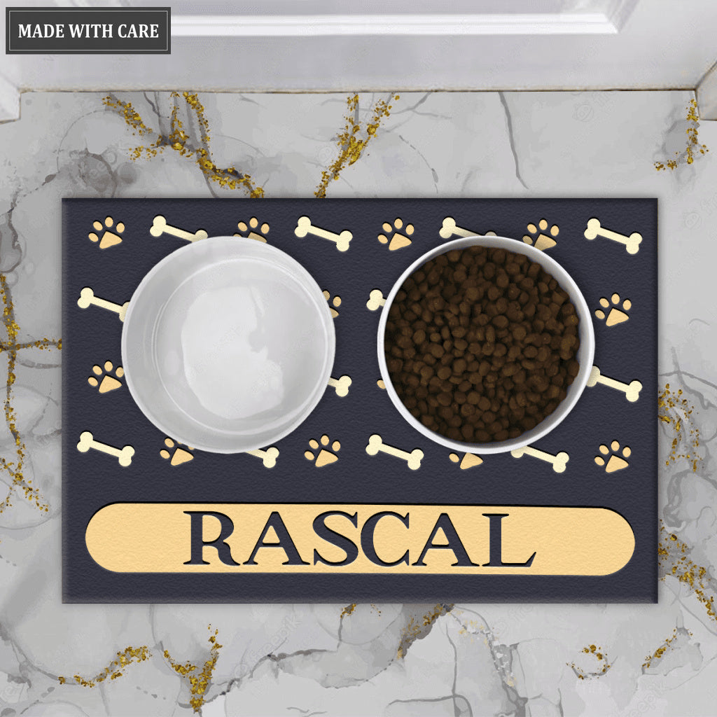 Luvingrace 02 Elegant Navy Blue Personalized Dog/Cat Food Mat Custom Pet Bowl Mat