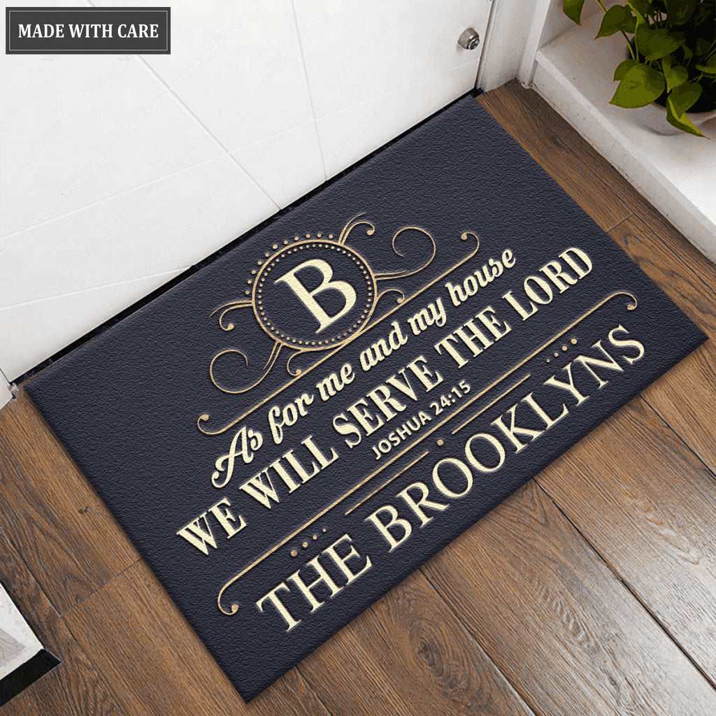 Luxurious Crest Serve The Lord Personalized Doormat