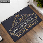 Vintage Pattern Family Home Serve The Lord Personalized Doormat