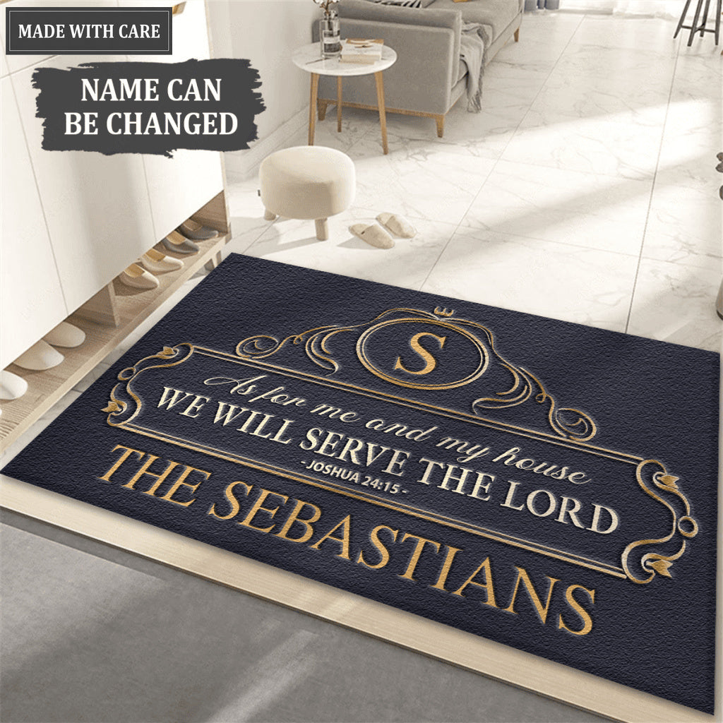 Vintage Pattern Family Home Serve The Lord Personalized Doormat