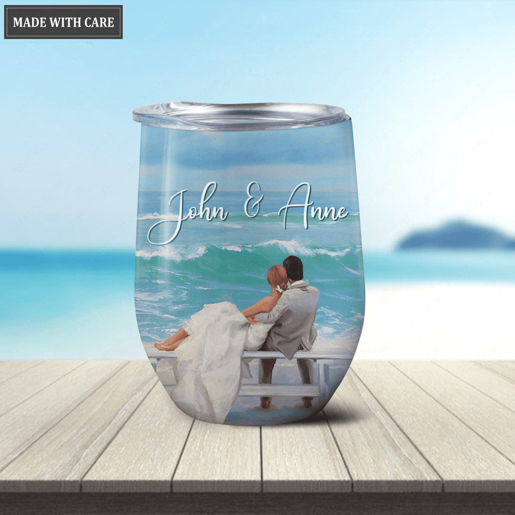 God Knew My Heart Needed You Couple In The Beach Personalized Wine Tumbler