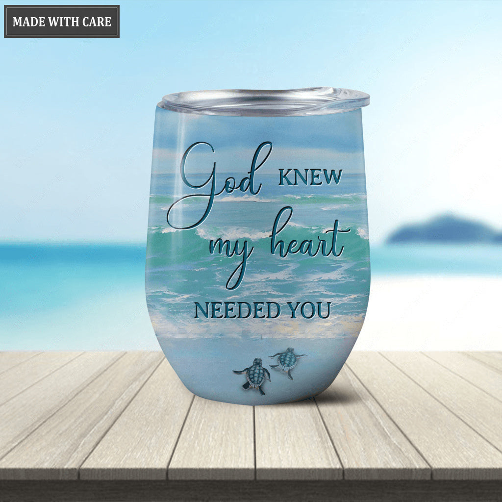 God Knew My Heart Needed You Couple In The Beach Personalized Wine Tumbler
