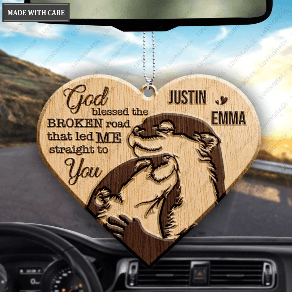 Adorable Cuddling Otter Couple God Blessed Personalized Wood Engraved Ornaments