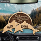 Dolphin Couple God Blessed Personalized Wood Engraved Ornaments