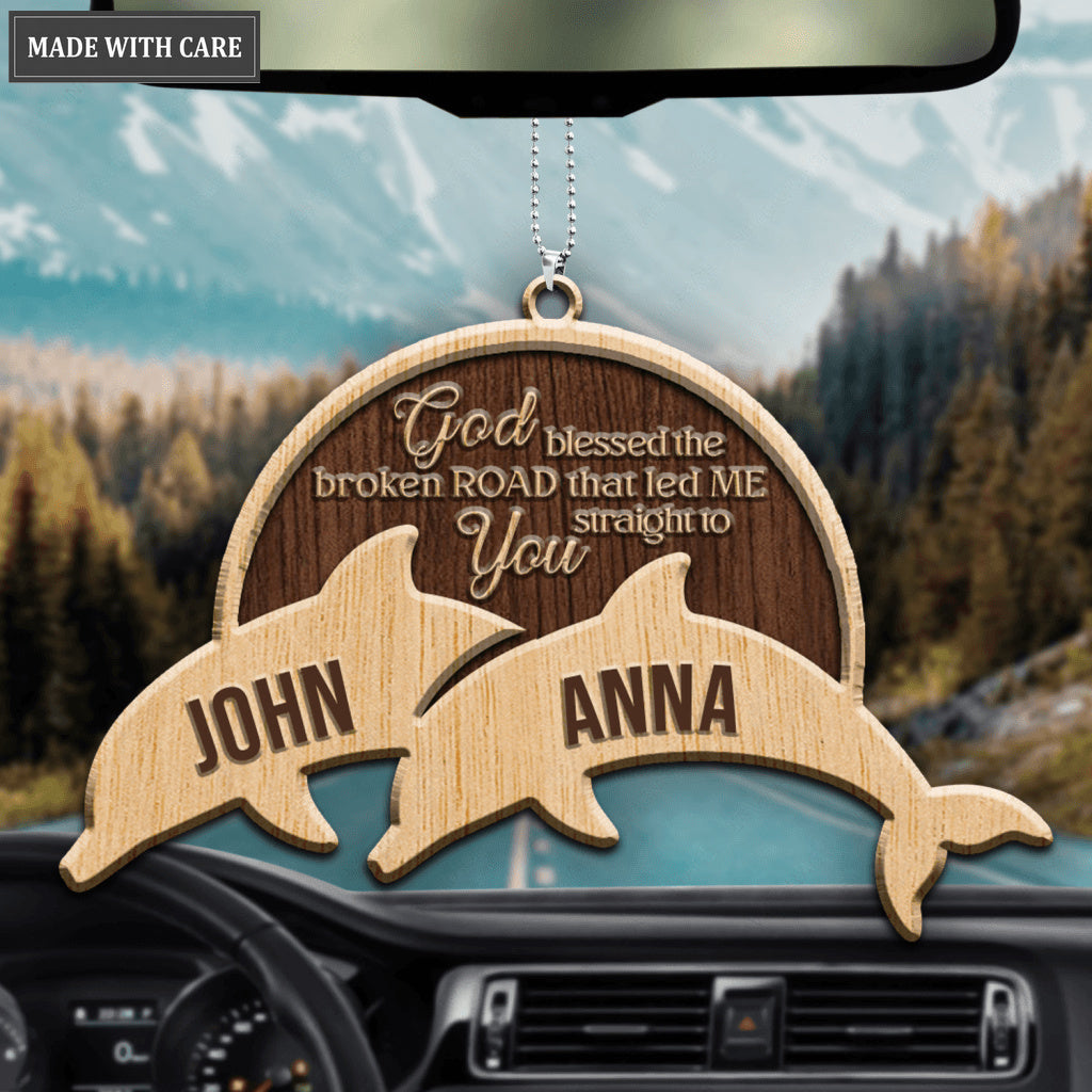 Dolphin Couple God Blessed Personalized Wood Engraved Ornaments