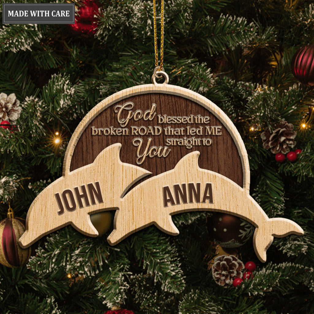 Dolphin Couple God Blessed Personalized Wood Engraved Ornaments