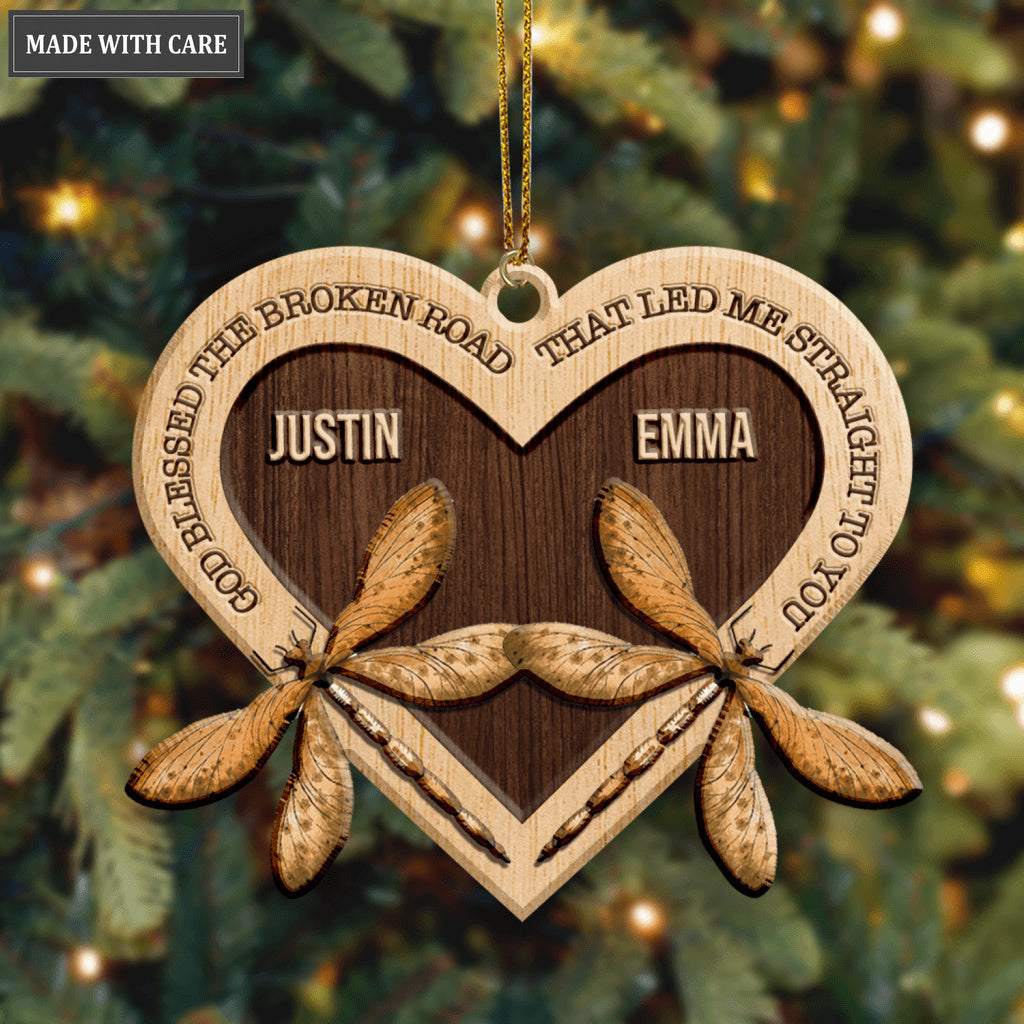 Dragonfly Couple God Blessed Personalized Wood Engraved Ornaments