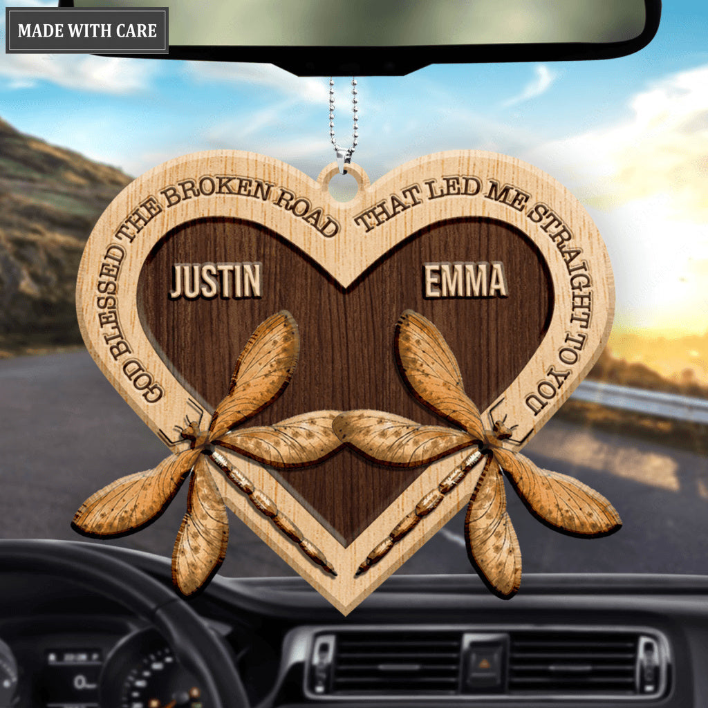 Dragonfly Couple God Blessed Personalized Wood Engraved Ornaments
