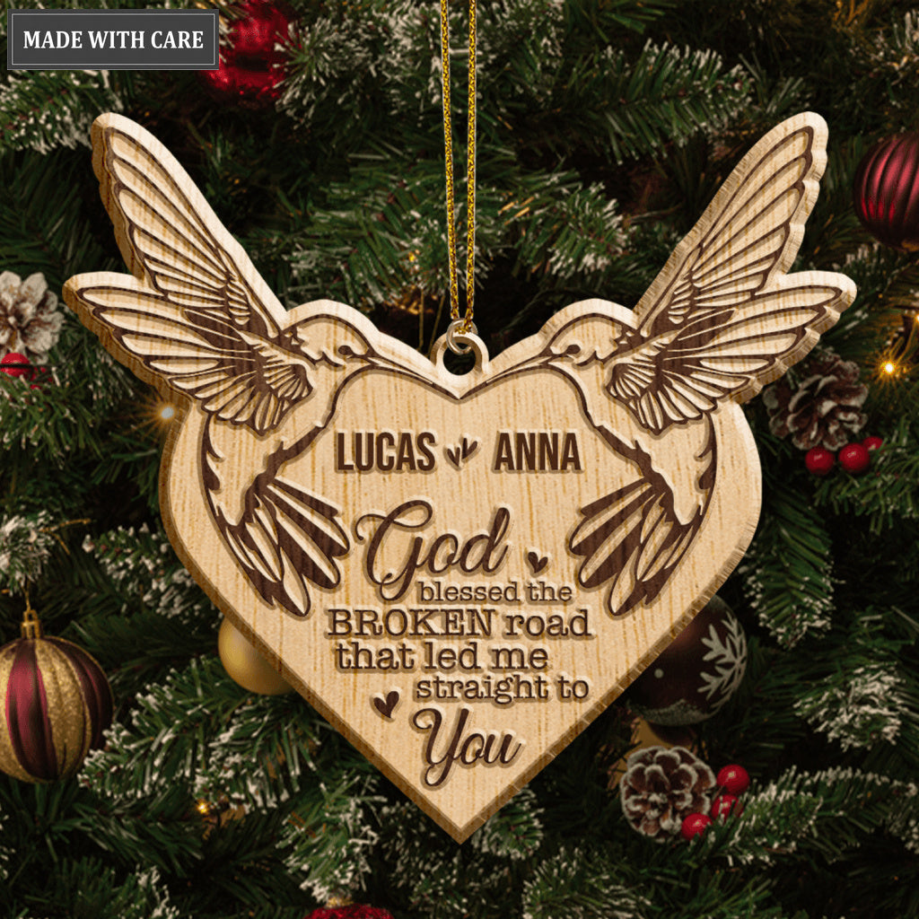 Flying Hummingbird Couple God Blessed Personalized Wood Engraved Ornaments