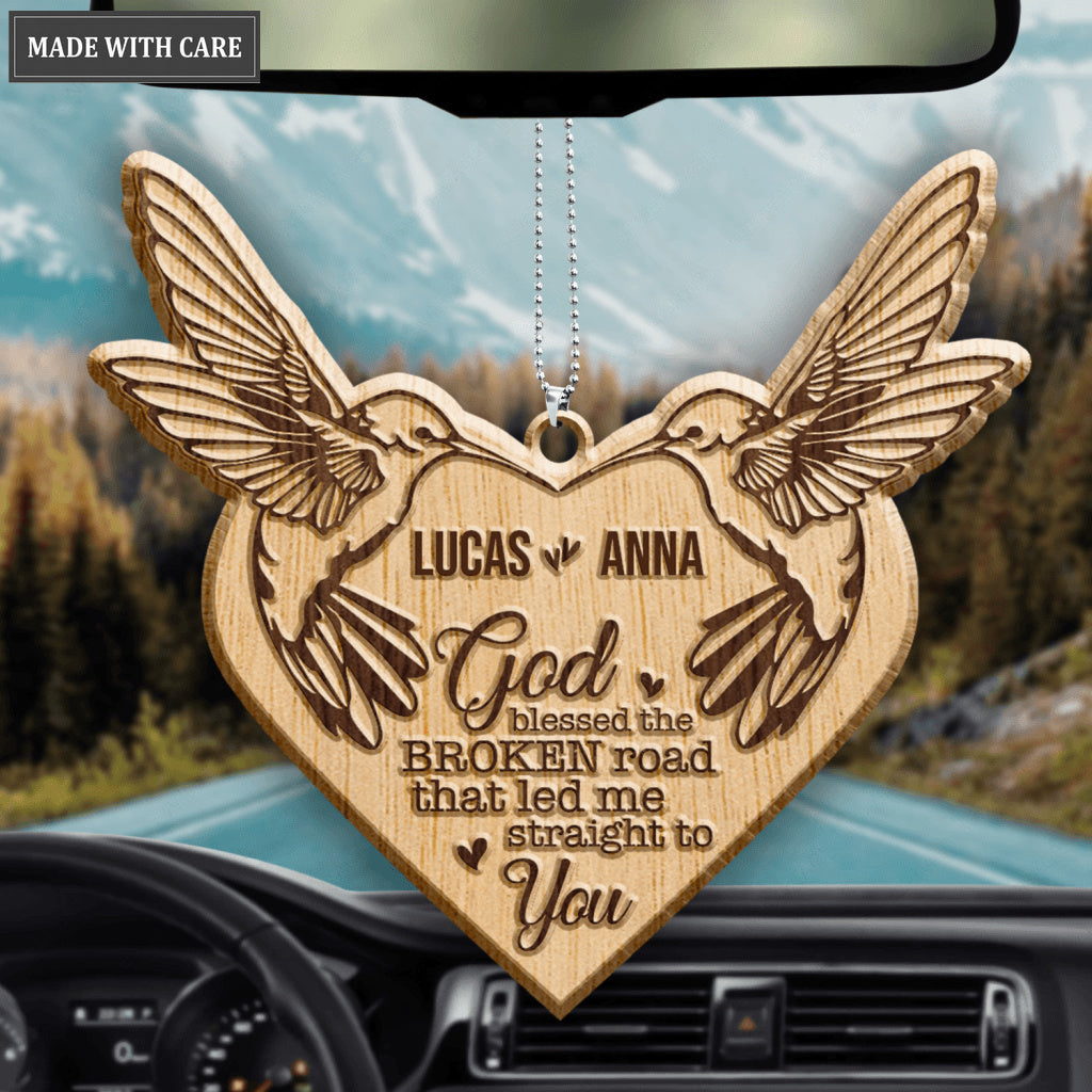 Flying Hummingbird Couple God Blessed Personalized Wood Engraved Ornaments