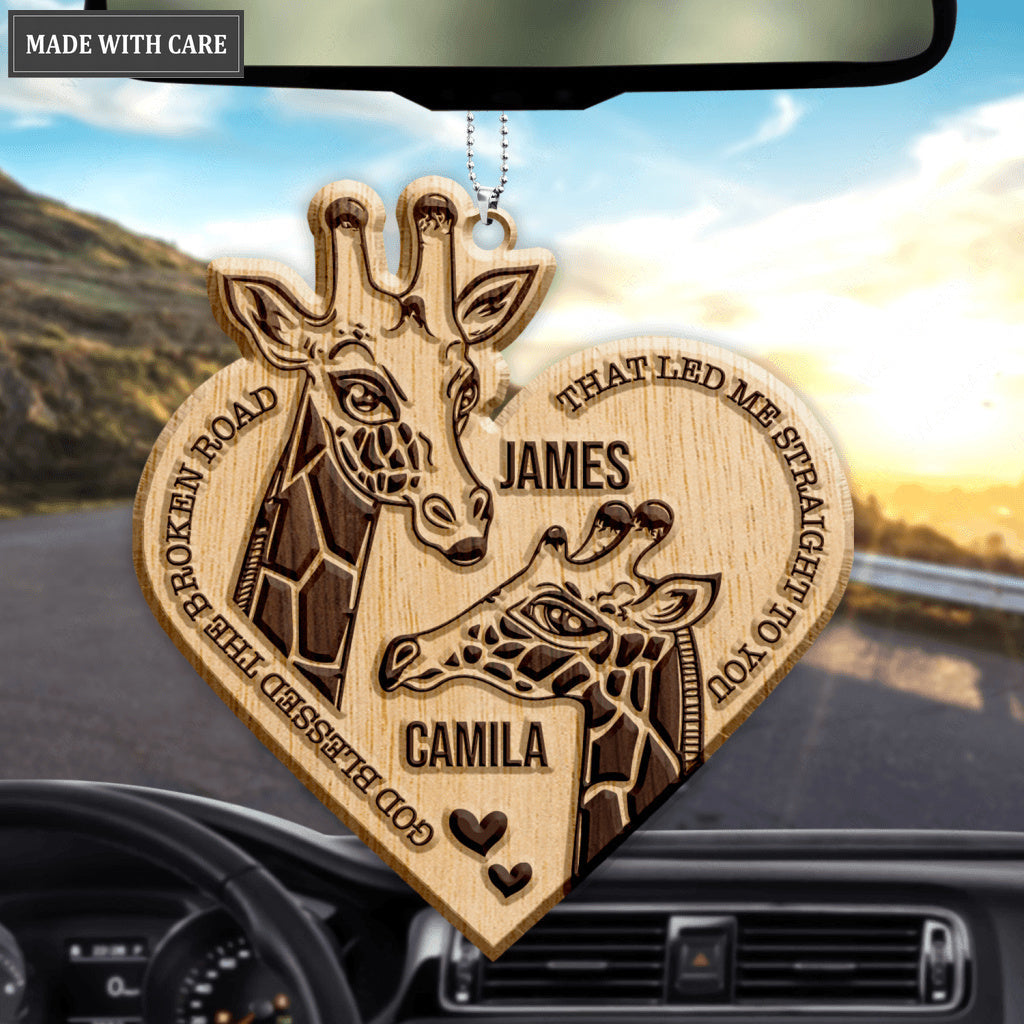 Giraffe Couple God Blessed Personalized Wood Engraved Ornaments