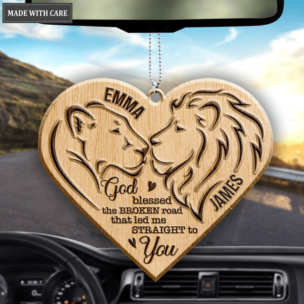 Heart Lion Couple God Blessed Personalized Wood Engraved Ornaments