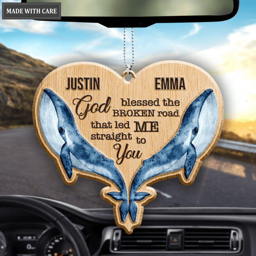 Heart Whale Couple God Blessed Personalized Wood Engraved Ornaments