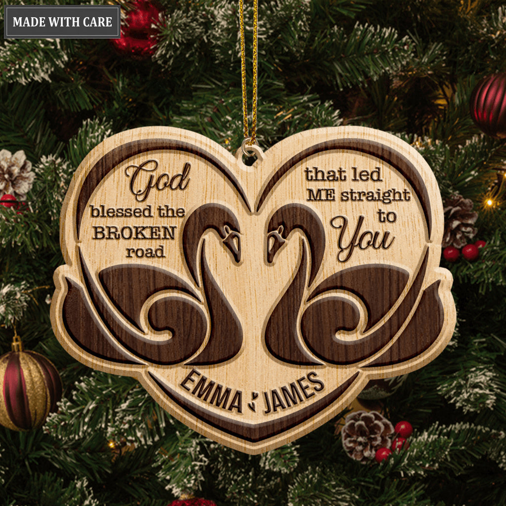 Romantic Swan Couple God Blessed Personalized Wood Engraved Ornaments