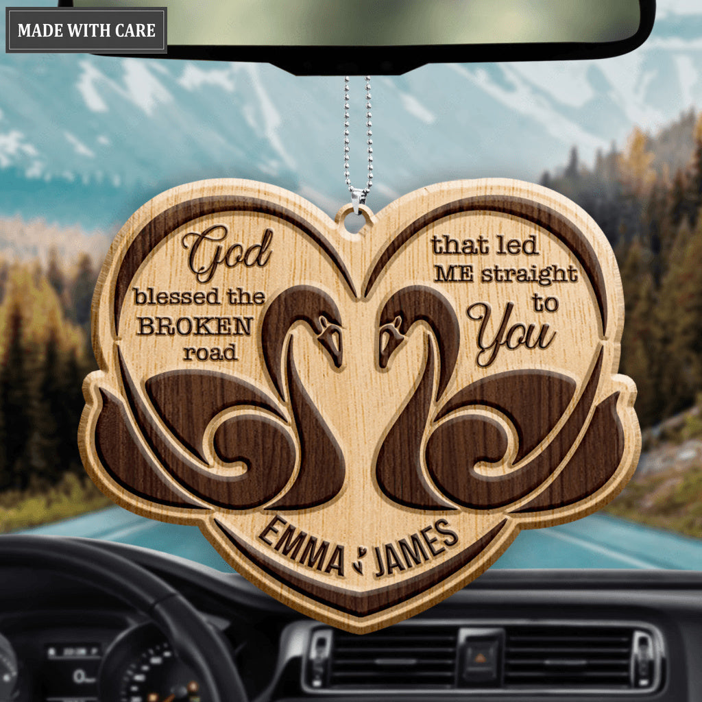 Romantic Swan Couple God Blessed Personalized Wood Engraved Ornaments