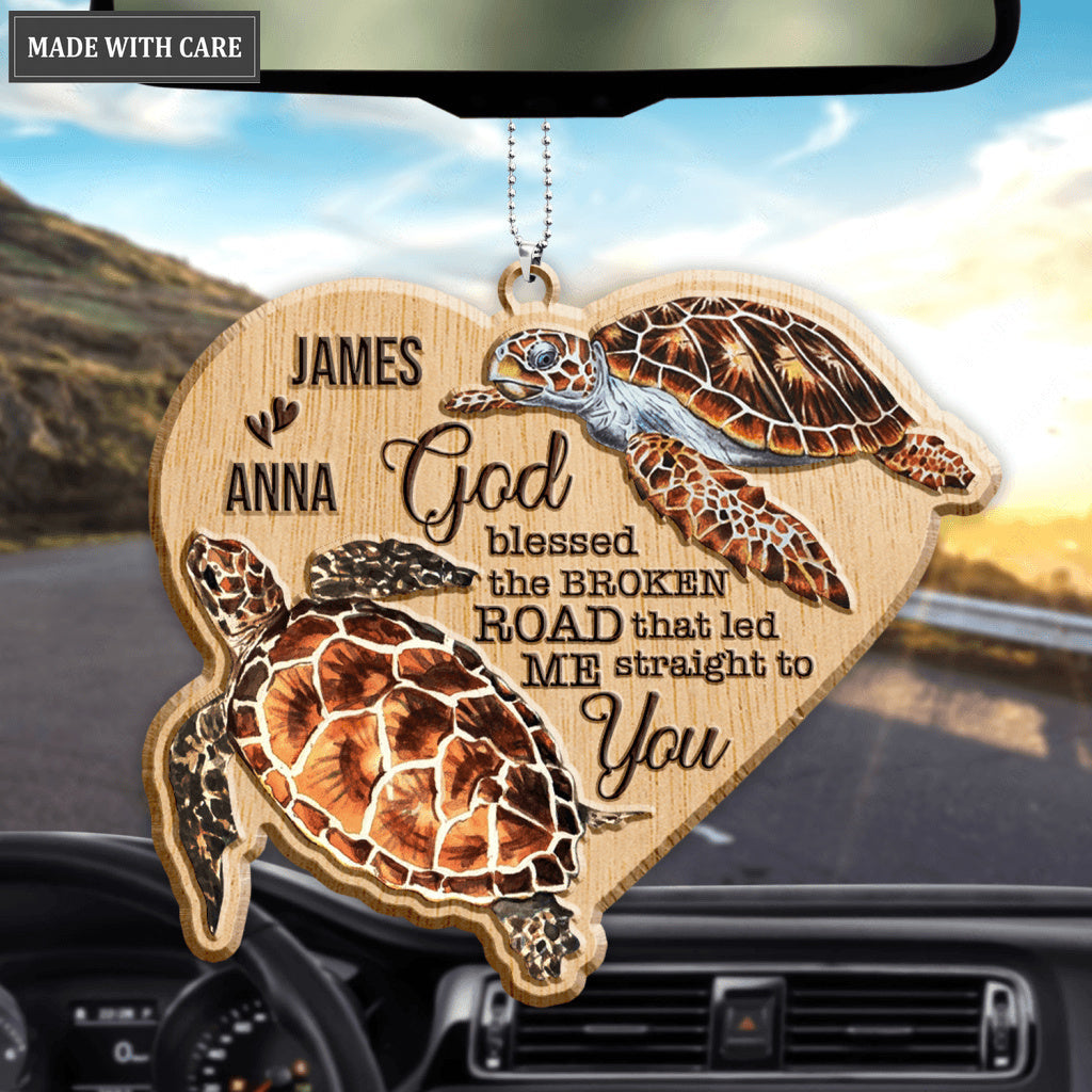 Sea Turtle Couple God Blessed Personalized Wood Engraved Ornaments