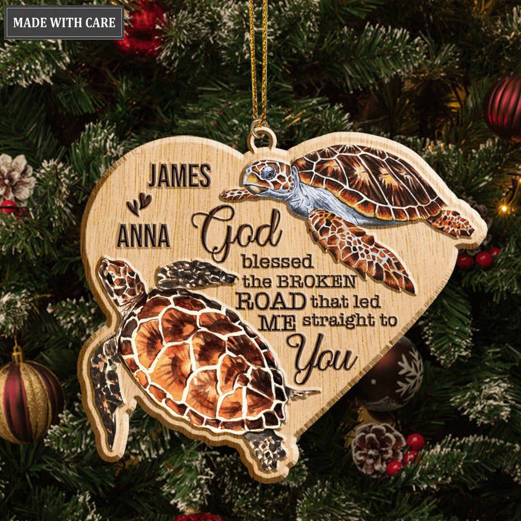 Sea Turtle Couple God Blessed Personalized Wood Engraved Ornaments