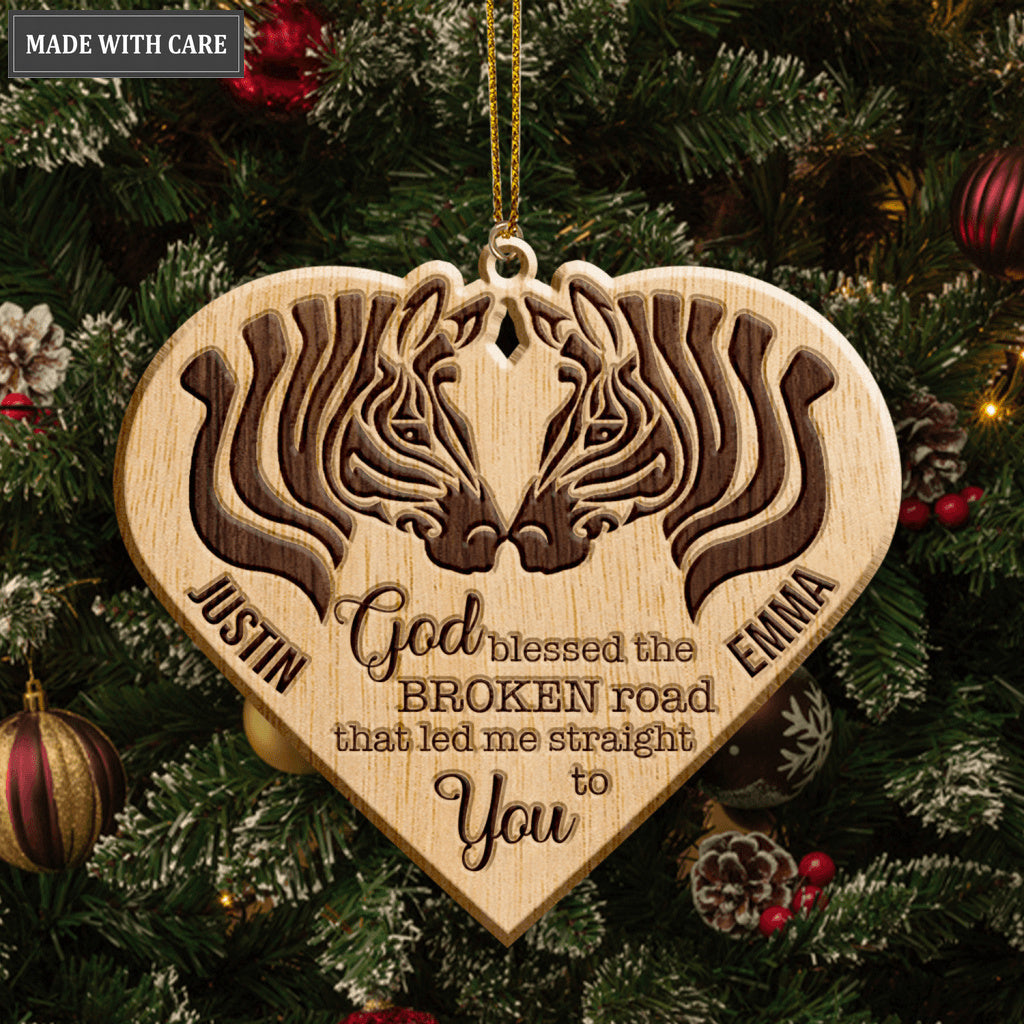 Zebra Couple God Blessed Personalized Wood Engraved Ornaments
