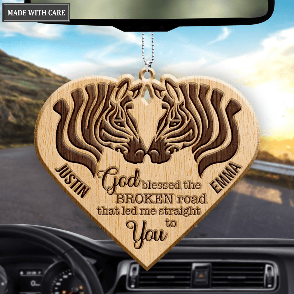 Zebra Couple God Blessed Personalized Wood Engraved Ornaments