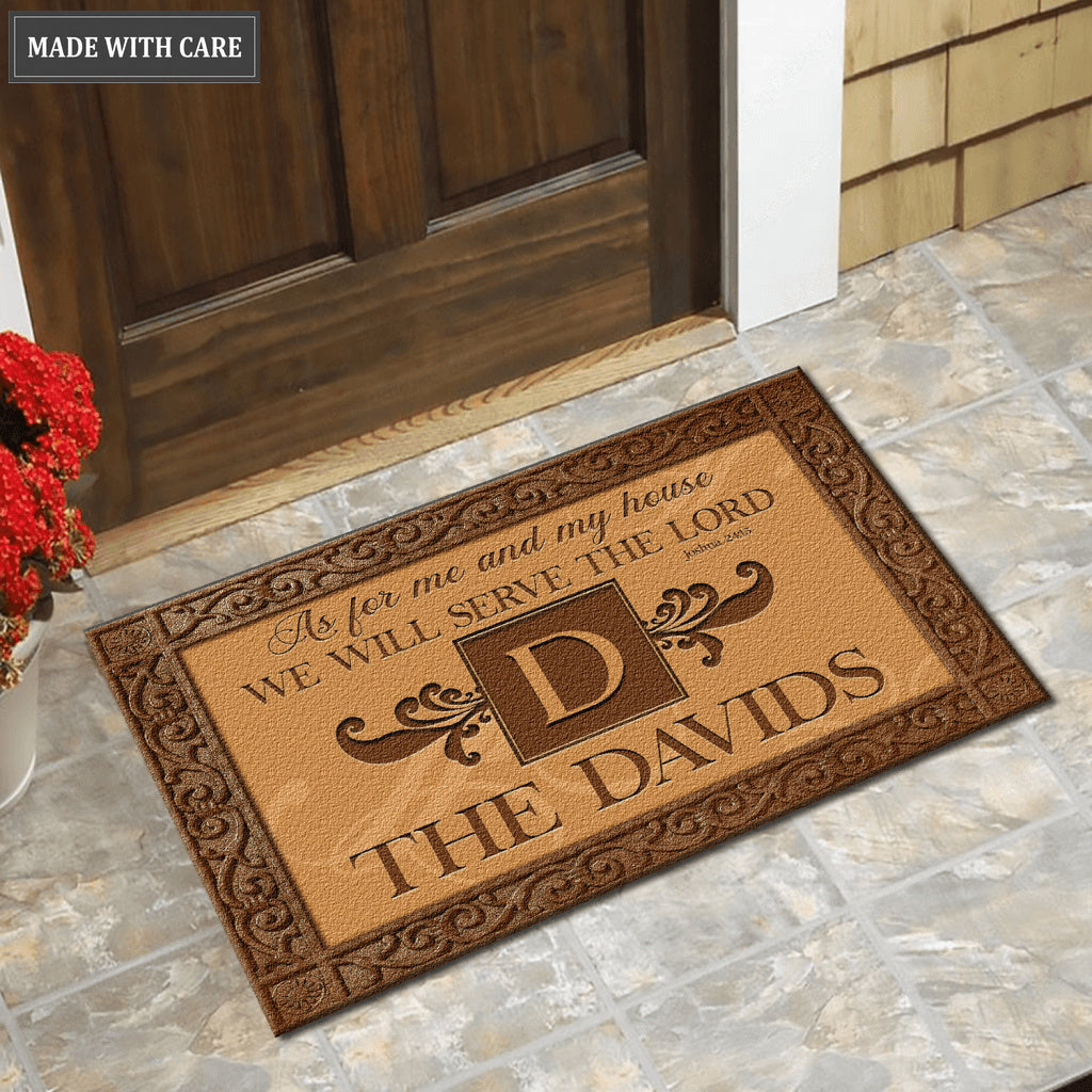 Welcome Monogram Serve The Lord Personalized Doormat