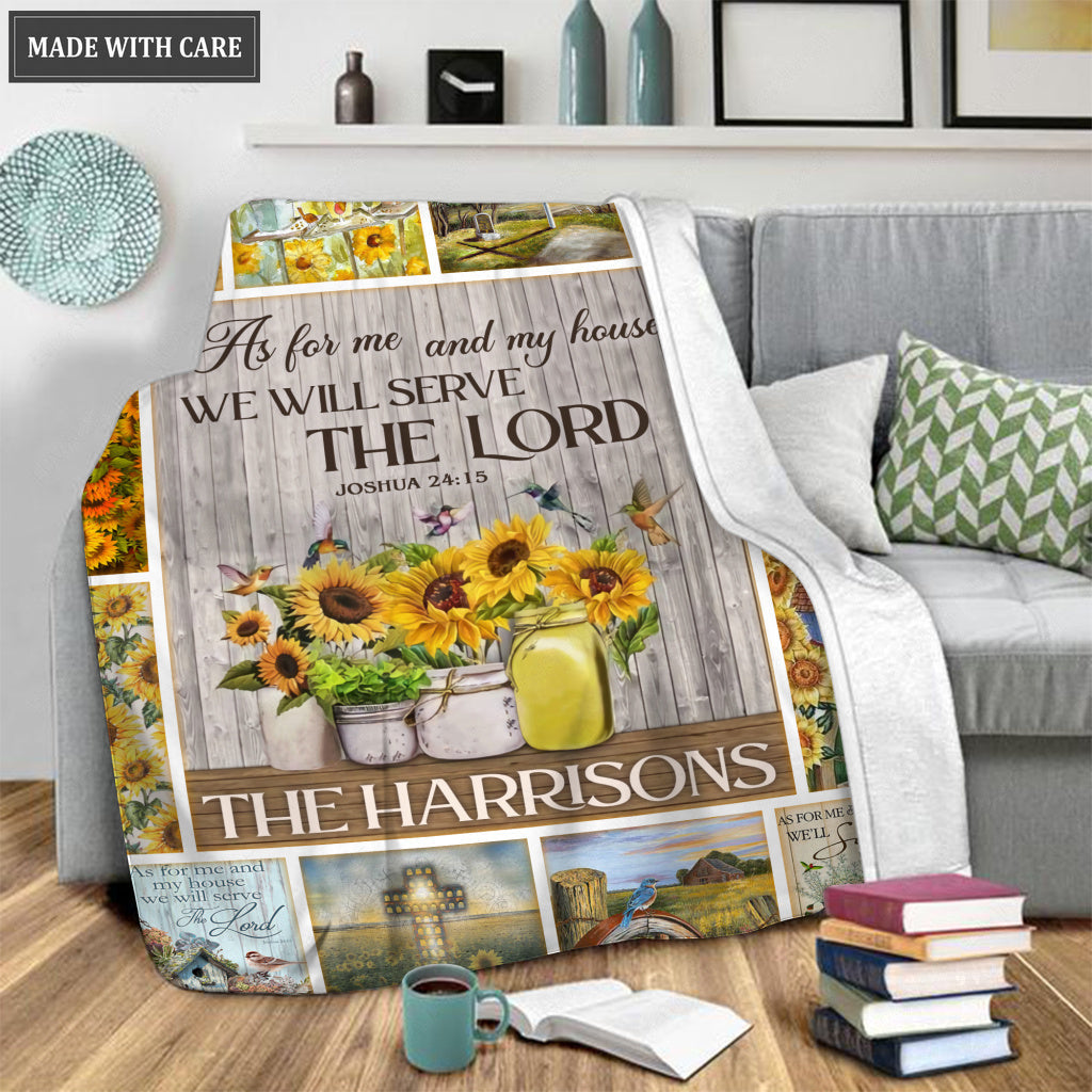 Christian Sunflower And Birds As For Me And My House Personalized Blanket