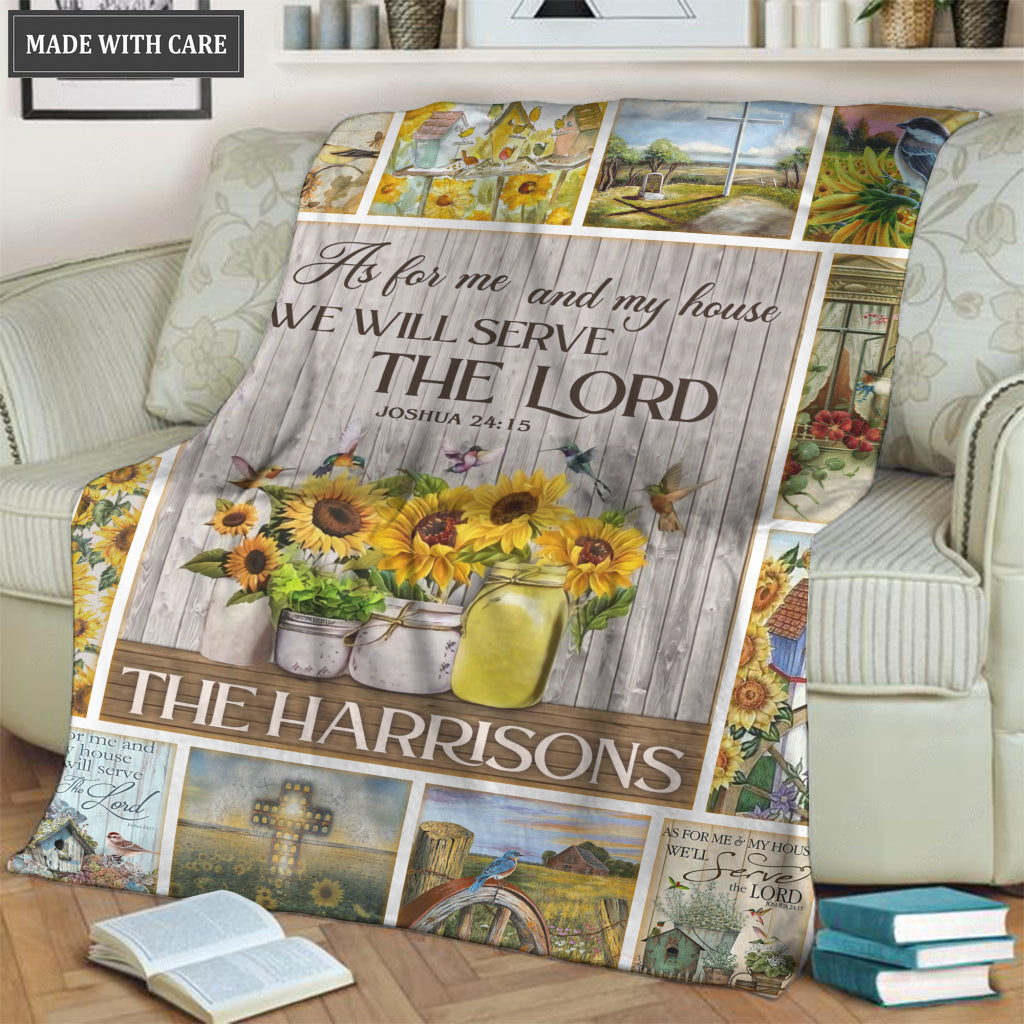 Christian Sunflower And Birds As For Me And My House Personalized Blanket