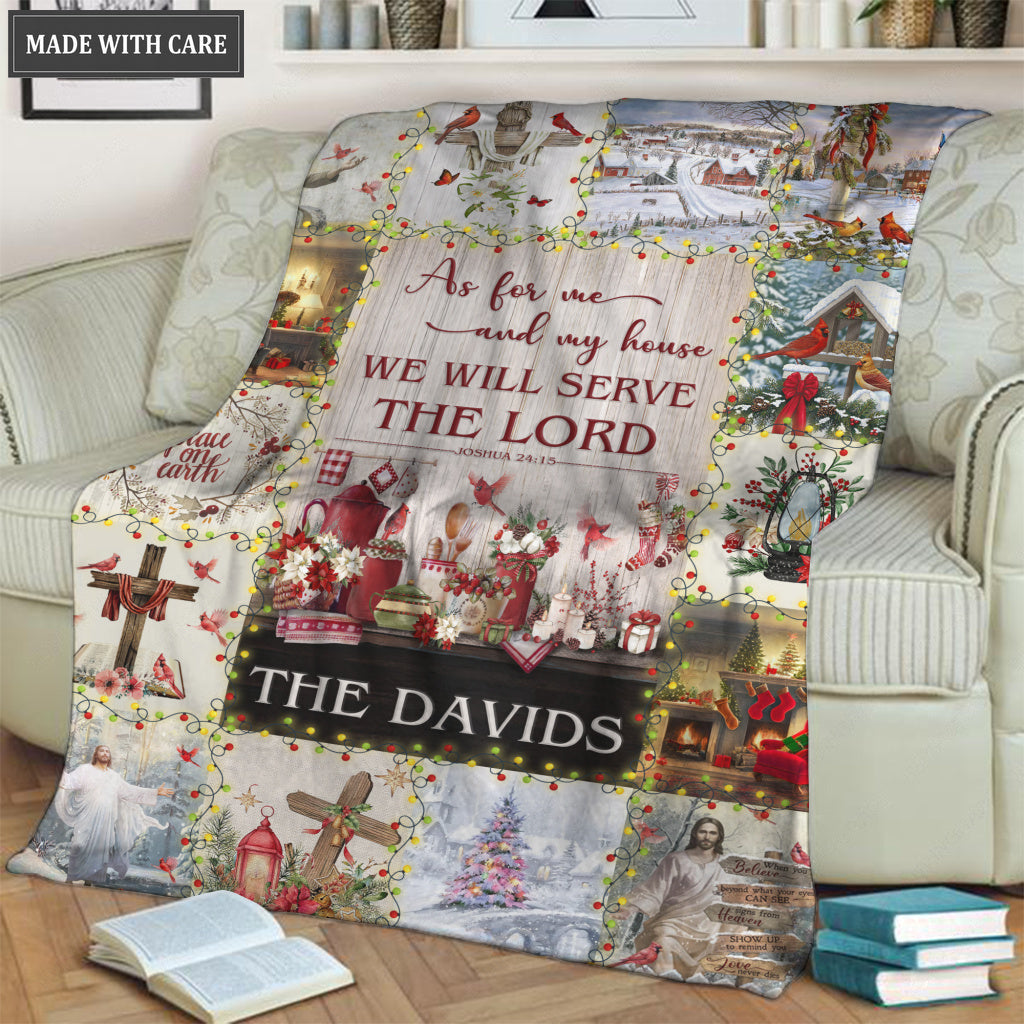 Christmas Flower And Birds As For Me And My House Personalized Blanket