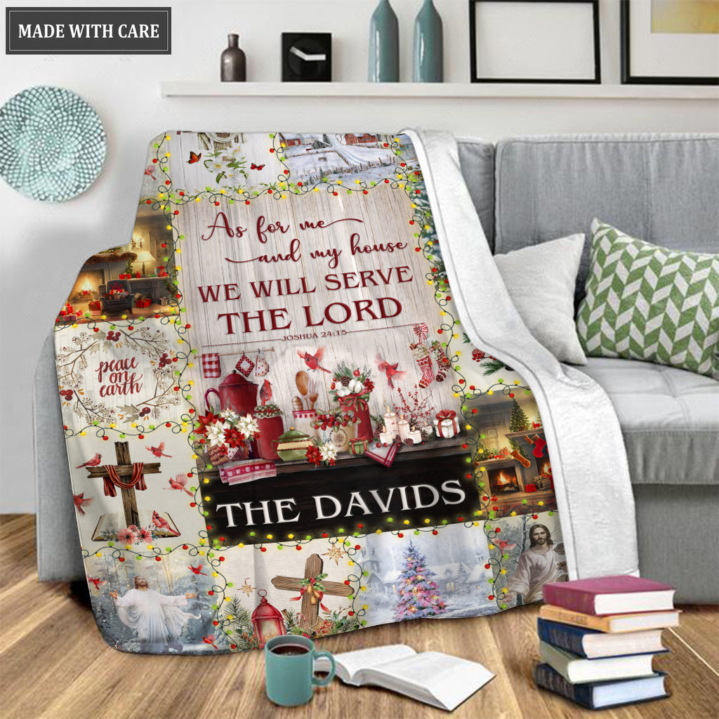 Christmas Flower And Birds As For Me And My House Personalized Blanket